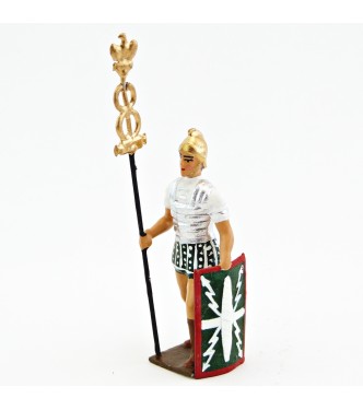 Romain porte-enseigne, uniforme blanc-argent-vert , bouclier foudres à fond ve