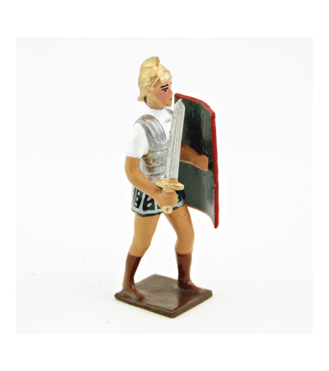 Romain avec glaive et bouclier, uniforme blanc-argent-vert , bouclier foudres