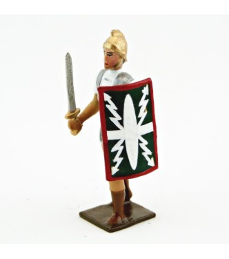 Romain avec glaive et bouclier, uniforme blanc-argent-vert , bouclier foudres