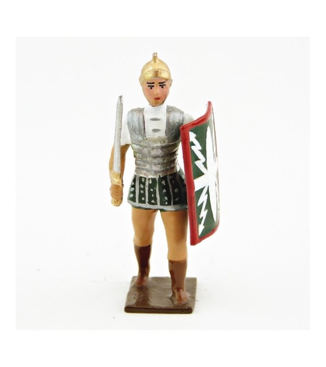 Romain avec glaive et bouclier, uniforme blanc-argent-vert , bouclier foudres