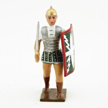 Romain avec glaive et bouclier, uniforme blanc-argent-vert , bouclier foudres