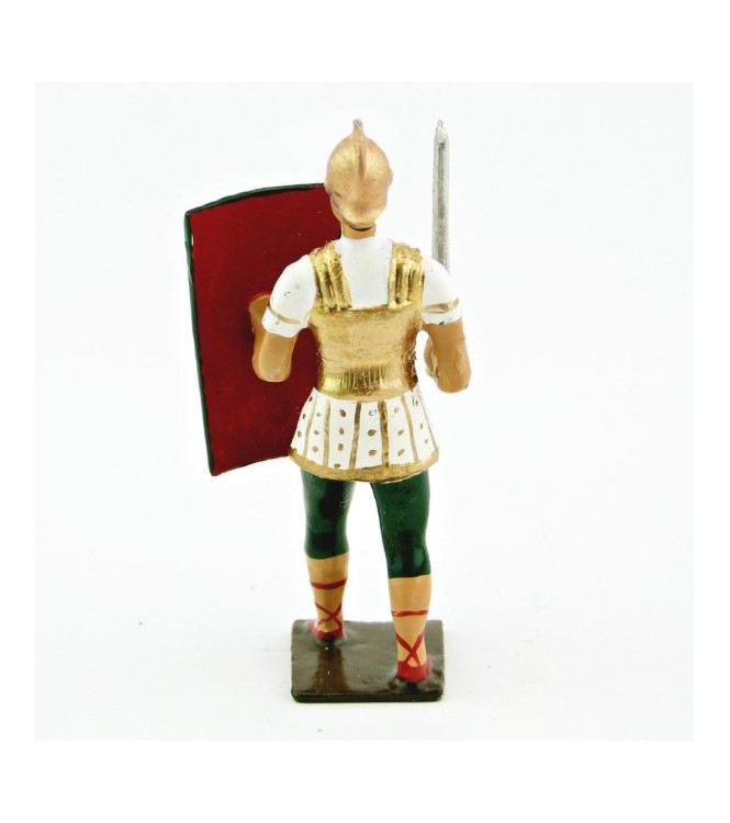 Romain avec glaive et bouclier, uniforme blanc-or-vert, bouclier caducée à fon