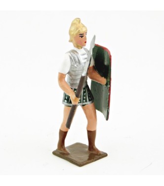 Romain avec bouclier au bras gauche et pilum, uniforme blanc-argent-vert , boucl