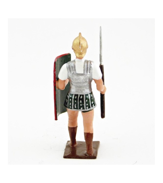 Romain avec bouclier au bras gauche et pilum, uniforme blanc-argent-vert , boucl