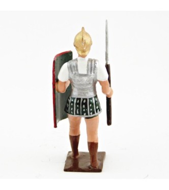 Romain avec bouclier au bras gauche et pilum, uniforme blanc-argent-vert , boucl