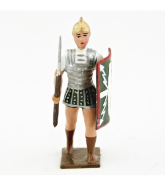 Romain avec bouclier au bras gauche et pilum, uniforme blanc-argent-vert , boucl