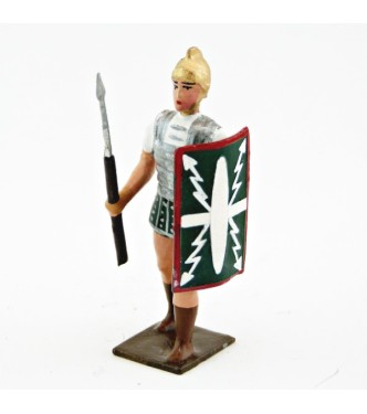 Romain avec bouclier au bras gauche et pilum, uniforme blanc-argent-vert , boucl