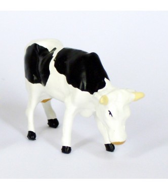 Vache blanche et noire brouttant