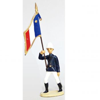 Drapeau - La Coloniale, casque colonial, en bleu et blanc
