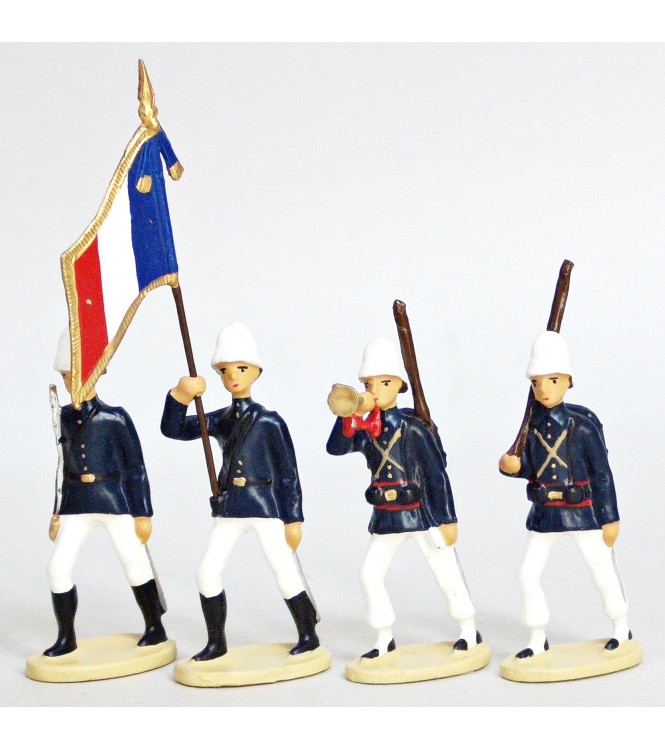 La Coloniale, casque colonial, en bleu et blanc, ensemble de 4 figurines