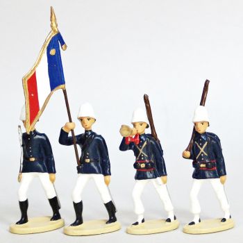 La Coloniale, casque colonial, en bleu et blanc, ensemble de 4 figurines