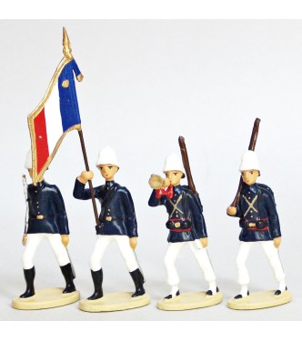 La Coloniale, casque colonial, en bleu et blanc, ensemble de 4 figurines