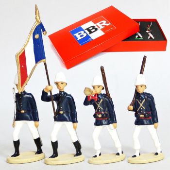 La Coloniale, casque colonial, en bleu et blanc, coffret de 4 figurines