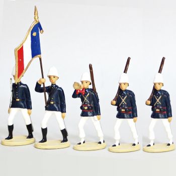 La Coloniale, casque colonial, en bleu et blanc, ensemble de 5 figurines