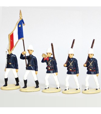 La Coloniale, casque colonial, en bleu et blanc, ensemble de 5 figurines