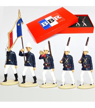 La Coloniale, casque colonial, en bleu et blanc, coffret de 5 figurines