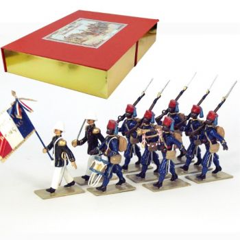 Tirailleurs Sénégalais, coffret de 9 figurines (1 Officier, 1 Drapeau, 1 Tambour