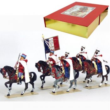 Spahis Algériens, coffret de 5 figurines à cheval (1 Officier, 1 Etendard, 1 Tro