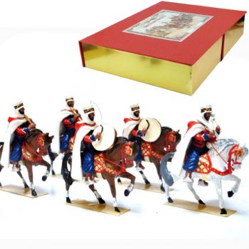 Musique des Spahis Algériens, coffret de 5 figurines à cheval (1 Caisse claire,