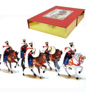 Musique des Spahis Algériens, coffret de 5 figurines à cheval (1 Caisse claire,