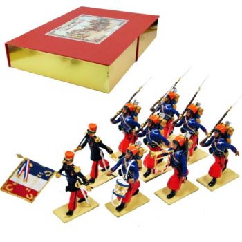 Zouaves, coffret de 9 figurines (1 Off, 1 Drapeau, 1 Tambour, 1 Trompette, 5 Fan