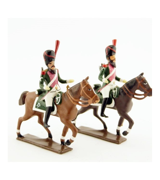 ensemble de 2 figurines, Sapeurs du 17e rgt de dragons (roses) à cheval