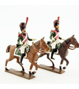ensemble de 2 figurines, Sapeurs du 17e rgt de dragons (roses) à cheval