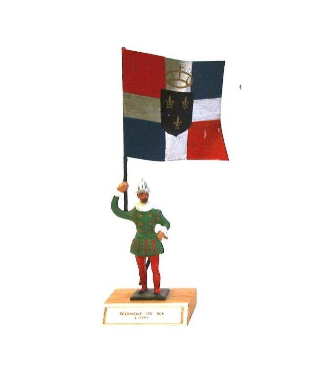 étendard du Régiment Du Roi (1589, Henri IV) sur socle bois