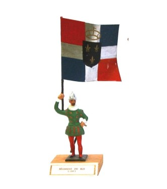 étendard du Régiment Du Roi (1589, Henri IV) sur socle bois