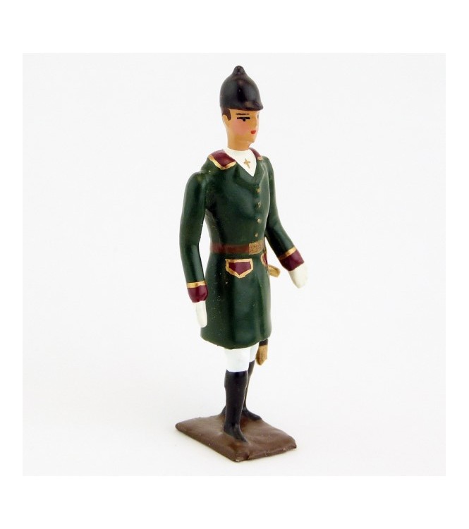 Veneur, manteau vert Russe à parements bordeaux,