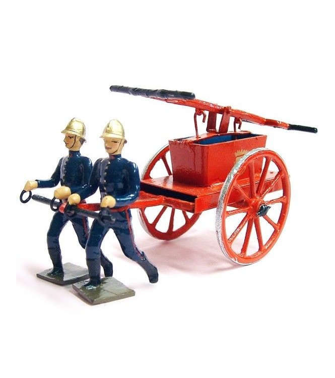 Pompe à bras sur roues tirée par 2 pompiers en coffret rouge