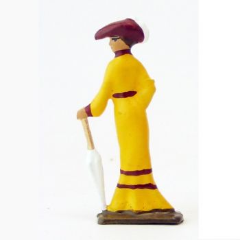 femme Belle-Epoque avec ombrelle fermée, robe jaune (demi-ronde bosse)