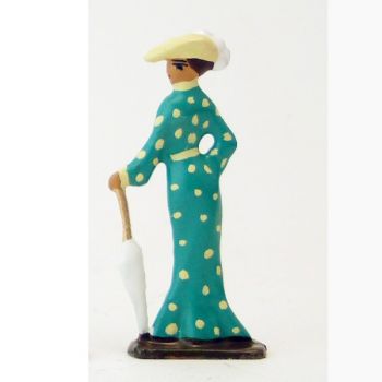 femme Belle-Epoque avec ombrelle fermée, robe verte (demi-ronde bosse)