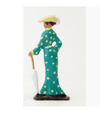femme Belle-Epoque avec ombrelle fermée, robe verte (demi-ronde bosse)