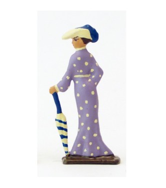 femme Belle-Epoque avec ombrelle fermée, robe mauve (demi-ronde bosse)