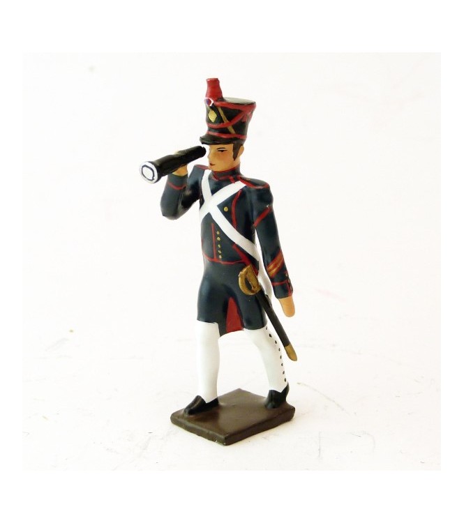 officier des artilleurs de la ligne, guêtres blanches, regardant à la longue-vue