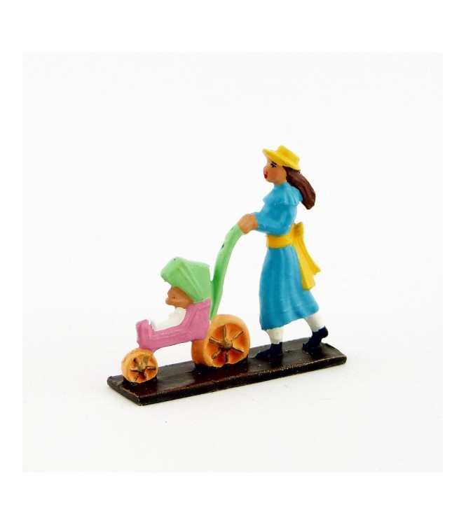 Petite fille + pousssette en bleu