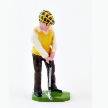 Golfeur au putting, pull jaune et blanc - Golfeurs (S.E.A)