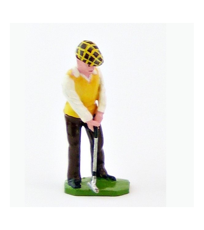 Golfeur au putting, pull jaune et blanc - Golfeurs (S.E.A)