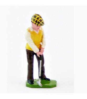 Golfeur au putting, pull jaune et blanc - Golfeurs (S.E.A)