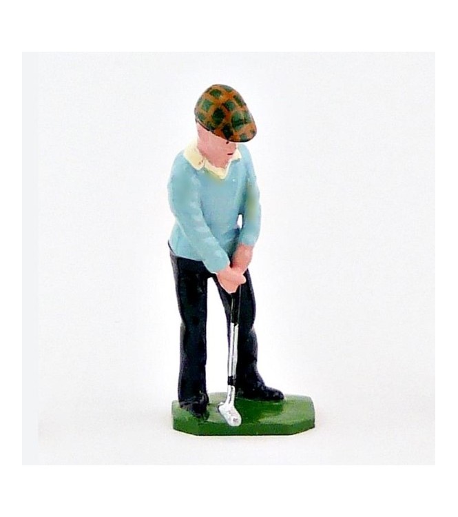 Golfeur au putting, pull jaune et blanc - Golfeurs (S.E.A)