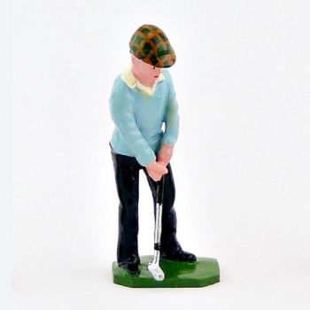 Golfeur au putting, pull jaune et blanc - Golfeurs (S.E.A)