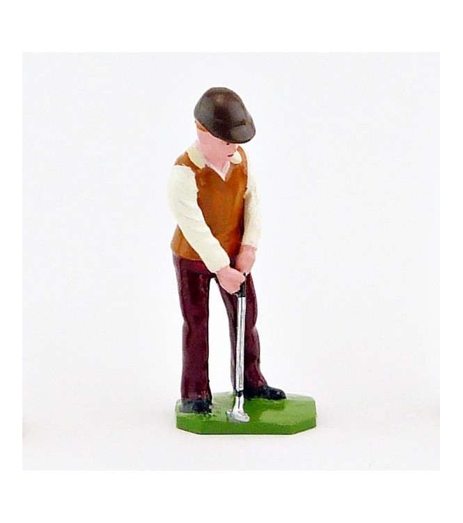 Golfeur au putting, pull marron et blanc - Golfeurs (S.E.A)