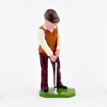Golfeur au putting, pull marron et blanc - Golfeurs (S.E.A)