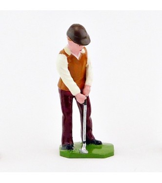 Golfeur au putting, pull marron et blanc - Golfeurs (S.E.A)