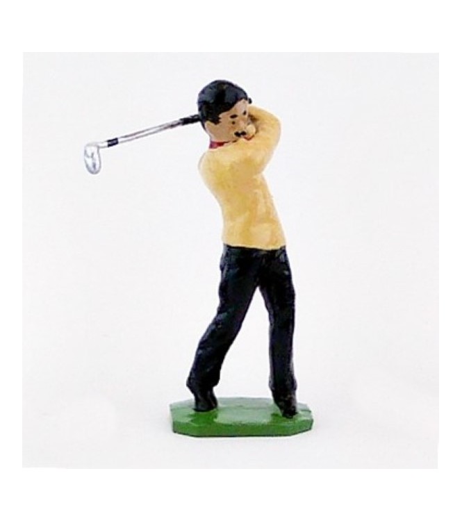 Golfeur, pull jaune, en fin de swing - Golfeurs (S.E.A)