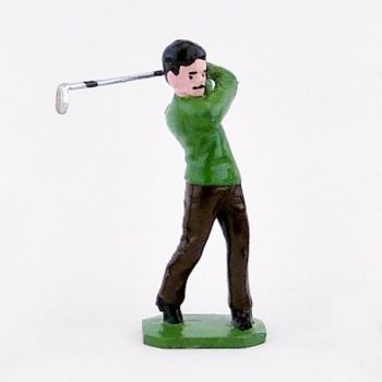 Golfeur blond, pull vert, en fin de swing - Golfeurs (S.E.A)