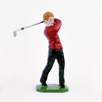 Golfeur blond, pull rouge, en fin de swing - Golfeurs (S.E.A)