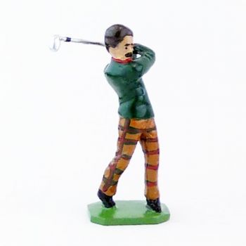 Golfeur, pull vert, en fin de swing - Golfeurs (S.E.A)
