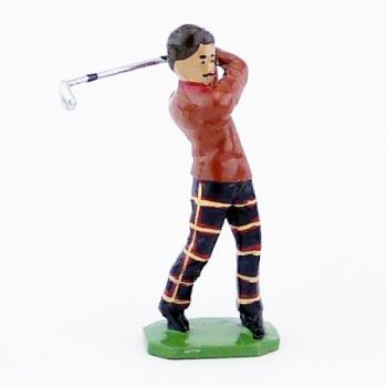 Golfeur, pull marron, en fin de swing - Golfeurs (S.E.A)